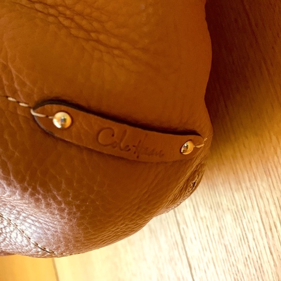 Cole Haan studded stitched designer camel tan leather hobo bag satchel purse EUC - Picture 7 of 15